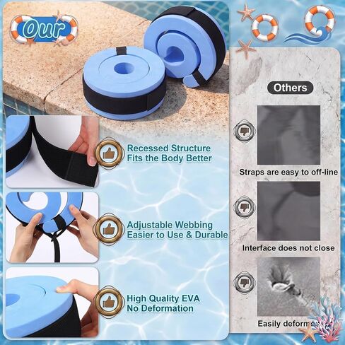 Thenshop 4 Pcs Swim Aquatic Cuffs Water Weights for Pool Exercise Equipment High-Density EVA Water Aerobics Float Ring Ankles Arms Belts with Adjustable Float Fitness for Swim Training in Kuwait