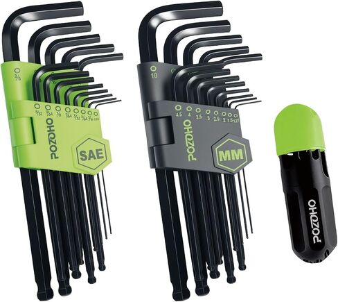 27-Piece Allen Wrench Set, Ball End Hex Key Set with Torque Handle | MM and SAE Sizes, Long Arm, Chrome Vanadium Steel, Anti-Rust for Motorcycle, Bike, Car & DIY in Kuwait