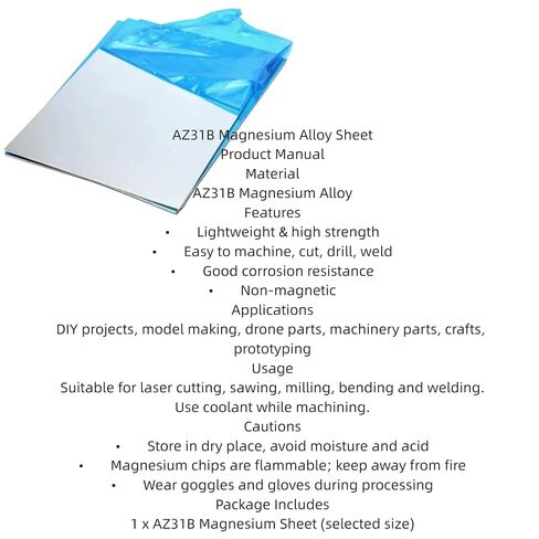 1 Piece AZ31B Magnesium Alloy Sheet Lightweight Metal Plate for Experiments Thickness 0.03-12mm Optional 0.4×100×100mm 1pc in Kuwait
