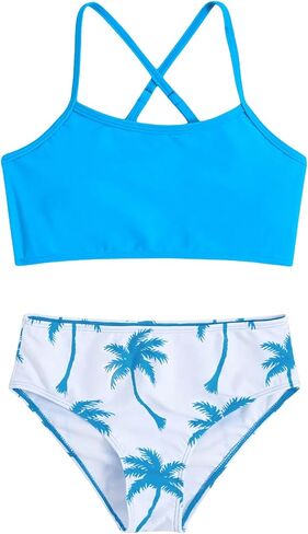 Milumia Girl's 2 Piece Swimsuit Floral Print Spaghetti Strap Bikini Set Bathing Suit Swimwear in Kuwait