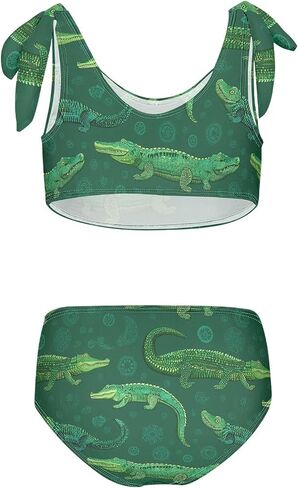 Boccsty خمر التمساح الأخضر الفتيات Tankini ملابس السباحة الاطفال بيكيني مجموعات 2 قطعة ثوب السباحة 3T in Kuwait