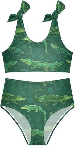 Boccsty خمر التمساح الأخضر الفتيات Tankini ملابس السباحة الاطفال بيكيني مجموعات 2 قطعة ثوب السباحة 3T in Kuwait