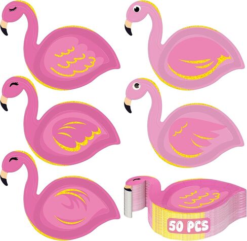 50 قطعة من ديكورات حفلات هاواي من QZYL، أطباق على شكل فلامنغو، أطباق حلوى استوائية للاستعمال مرة واحدة، لوازم حفلات Luau الورقية، مجموعة أدوات مائدة Aloha لتزيين الشاطئ في أعياد الميلاد وعيد الميلاد in Kuwait