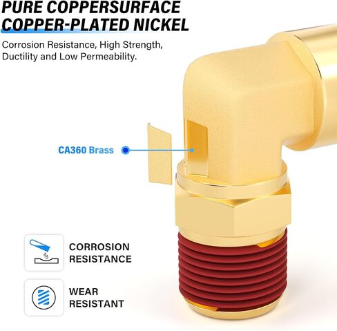 TAILONZ PNEUMATIC DOT كوع نحاسي ومجموعة مستقيمة 1/4 بوصة OD x 1/4 بوصة NPT دفع لربط التركيبات تجهيزات أنابيب فرامل الهواء للسيارات والشاحنات وأنظمة فرامل الهواء، إلخ. (عبوة من 12 قطعة) in Kuwait