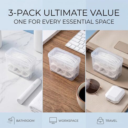 3 Pack Portable Floss Pick Dispenser, Clear Travel Floss Picks Case, Thickened PP Dental Floss Holder for Purse, Mini Qtip Travel Case & Toothpick Dispenser for Daily Oral Care in Kuwait