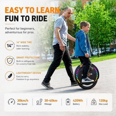 دراجة أحادية كهربائية KINGSONG 14DPro ذات عجلة واحدة ذاتية التوازن للبالغين، سرعة قصوى 19 ميل في الساعة وتسلق 32 درجة، دراجة أحادية ذكية ذاتية التوازن (أبيض) in Kuwait