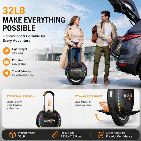 دراجة أحادية كهربائية KINGSONG 14DPro ذات عجلة واحدة ذاتية التوازن للبالغين، سرعة قصوى 19 ميل في الساعة وتسلق 32 درجة، دراجة أحادية ذكية ذاتية التوازن (أبيض) in Kuwait