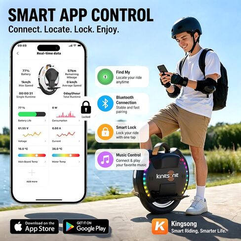 دراجة أحادية كهربائية KINGSONG 14DPro ذات عجلة واحدة ذاتية التوازن للبالغين، سرعة قصوى 19 ميل في الساعة وتسلق 32 درجة، دراجة أحادية ذكية ذاتية التوازن (أبيض) in Kuwait