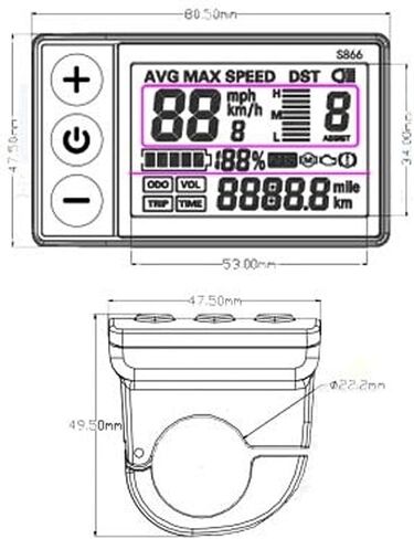 S866 دراجة كهربائية LCD عرض متر، 24V 36V 48V E الدراجة عرض لوحة التحكم متر، الكهربائية سكوتر عداد السرعة عداد المسافات العالمي ل22.2mm / 0.9in المقاود in Kuwait