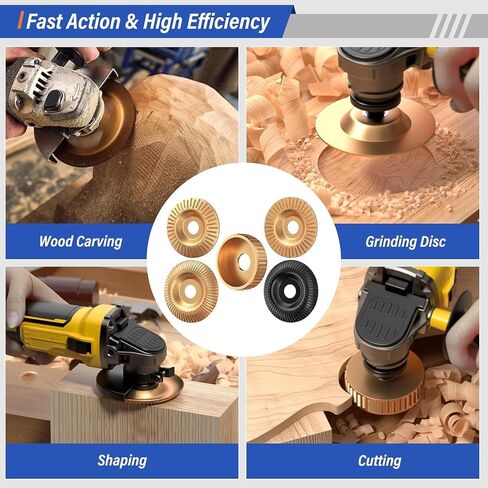 15PCS Wood Carving Disc Set for Angle Grinder, 4" & 4.5" Wood Shaping Disc & Grinding Wheel, Carbon Steel Carving Discs with Rotary Burrs, 5/8" & 7/8" Adapter Rings in Kuwait