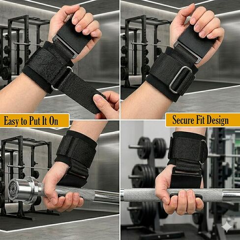 Weight Lifting Hooks (Pair) 600 lbs Capacity, Heavy Duty Wrist Straps with Padded Grip Support for Deadlifts, Pull Ups, Rows & Shrugs, Gym Hooks for Men & Women with Gym Towel in Kuwait