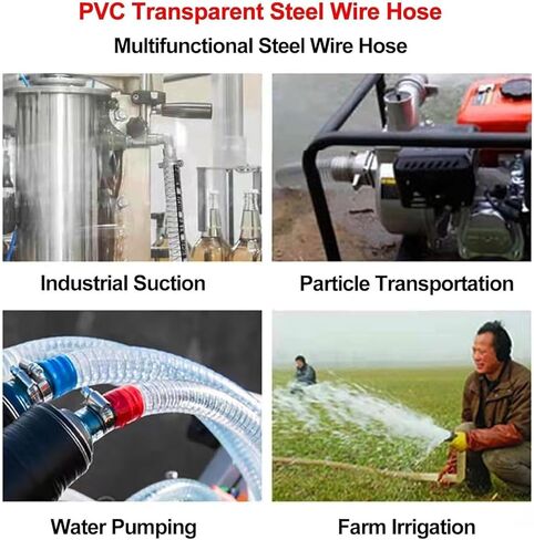 PVC Tube Steel Wire Tubing Flexible， Inner Diameter 13 mm Clear Flexible Transparent Smooth Vinyl Tubing 1M Length with 2 Clamps(Wall Thickness 2.5mm) in Kuwait