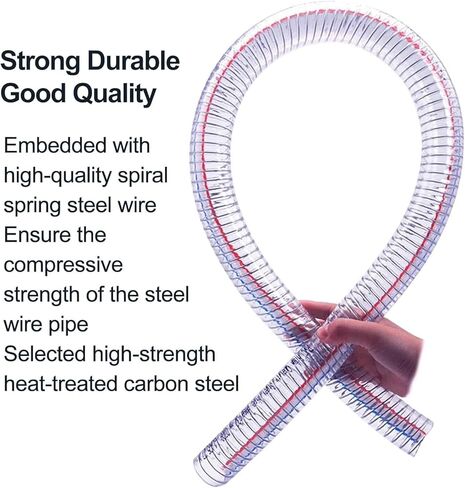 PVC Tube Steel Wire Tubing Flexible， Inner Diameter 13 mm Clear Flexible Transparent Smooth Vinyl Tubing 1M Length with 2 Clamps(Wall Thickness 2.5mm) in Kuwait