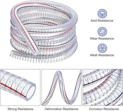 PVC Tube Steel Wire Tubing Flexible， Inner Diameter 13 mm Clear Flexible Transparent Smooth Vinyl Tubing 1M Length with 2 Clamps(Wall Thickness 2.5mm) in Kuwait