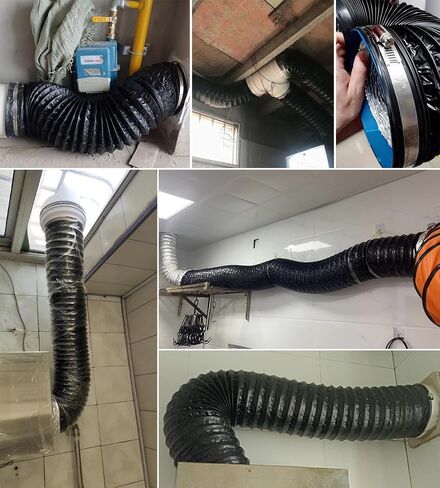 Dryer Hose Vent Kit with Clamps & Aluminum Foil Tape, Black Flexible Dryer Vent Hose Kit, Stretchable Garage Exhaust Hose Pipe for Stove Vent(Black-300mm(11 3/4"),3m (9.8ft)) in Kuwait