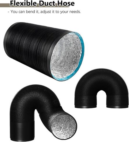 Dryer Hose Vent Kit with Clamps & Aluminum Foil Tape, Black Flexible Dryer Vent Hose Kit, Stretchable Garage Exhaust Hose Pipe for Stove Vent(Black-300mm(11 3/4"),3m (9.8ft)) in Kuwait