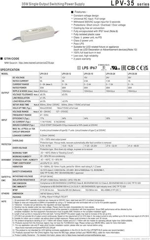 LPV-35-5 30 واط مخرج واحد تحويل التيار الكهربائي LPV-35 5V 5A in Kuwait