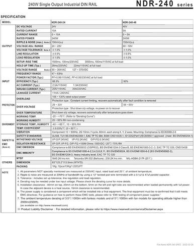 NDR-240-24 DC 24V 10A 240W مصدر طاقة للسكك الحديدية الصناعية بمخرج واحد in Kuwait
