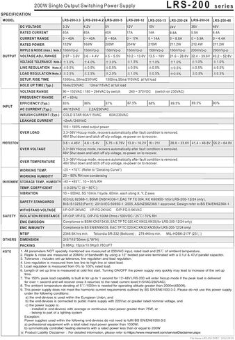 LRS-200-24 متوسط ​​24 فولت/8.8 أمبير/211 وات تيار مستمر لإمداد الطاقة بتبديل مخرج واحد in Kuwait