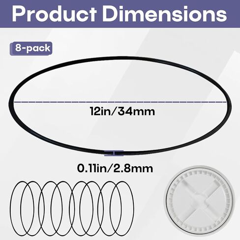 8-Pack 12" O-Ring Gasket Seals – Compatible with Gamma2 Vittles Vault Lids – Nitrile Rubber Replacement for 5.0 Lid O-Rings – Airtight Seal for Vittles Vault Pet Food Container & Grain Storage in Kuwait