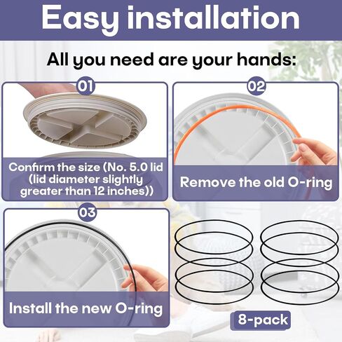 8-Pack 12" O-Ring Gasket Seals – Compatible with Gamma2 Vittles Vault Lids – Nitrile Rubber Replacement for 5.0 Lid O-Rings – Airtight Seal for Vittles Vault Pet Food Container & Grain Storage in Kuwait