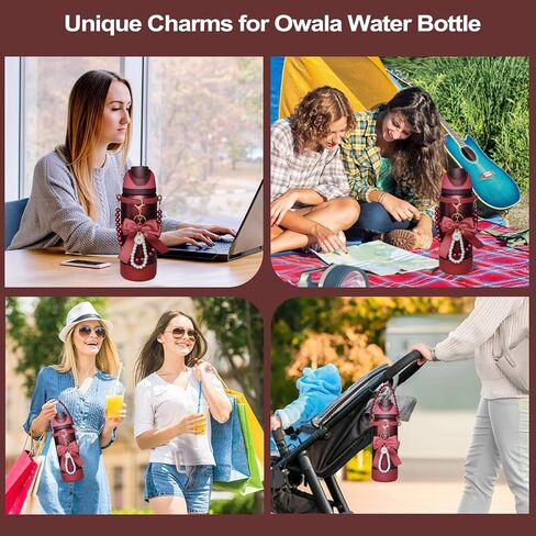 مجموعة إكسسوارات زجاجات المياه لـ Owala FreeSip 24oz、32oz - تتضمن حزام مقبض من اللؤلؤ، وحليات على شكل فيونكة، وحذاء من السيليكون لإكسسوارات Owala للنساء in Kuwait