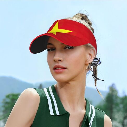 Vietnamese Flag Print Foldable Sun Visor Hat Lightweight Adjustable Sun Visor Hat Outdoor Sports Cap for Adults Black in Kuwait