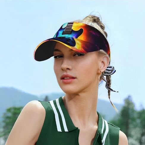 Magic Electric Guitar Print Foldable Sun Visor Hat Lightweight Adjustable Sun Visor Hat Outdoor Sports Cap for Adults Black in Kuwait