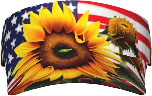Sunflower and American Flag Print Foldable Sun Visor Hat Lightweight Adjustable Sun Visor Hat Outdoor Sports Cap for Adults Black in Kuwait