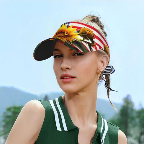 Sunflower and American Flag Print Foldable Sun Visor Hat Lightweight Adjustable Sun Visor Hat Outdoor Sports Cap for Adults Black in Kuwait