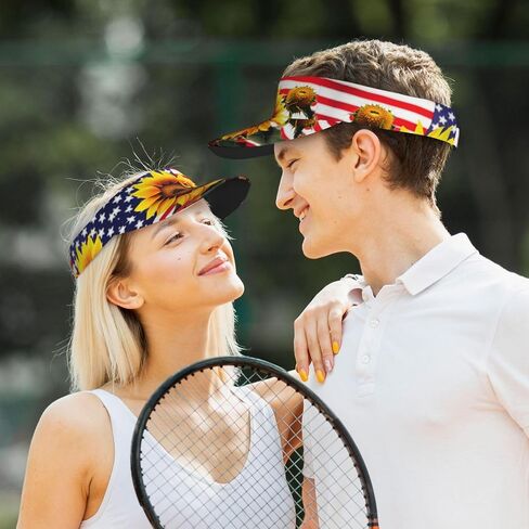 Sunflower and American Flag Print Foldable Sun Visor Hat Lightweight Adjustable Sun Visor Hat Outdoor Sports Cap for Adults Black in Kuwait