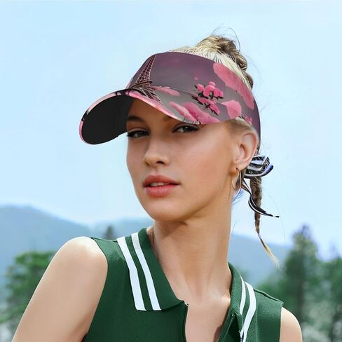 Paris Street Eiffel Tower Pink Floral Print Foldable Sun Visor Hat Lightweight Adjustable Sun Visor Hat Outdoor Sports Cap for Adults in Kuwait
