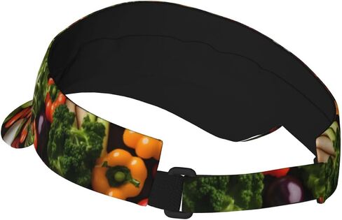 Variety Fresh Vegetables Fruits Print Foldable Sun Visor Hat Lightweight Adjustable Sun Visor Hat Outdoor Sports Cap for Adults Black in Kuwait