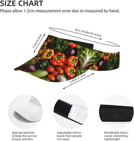 Variety Fresh Vegetables Fruits Print Foldable Sun Visor Hat Lightweight Adjustable Sun Visor Hat Outdoor Sports Cap for Adults Black in Kuwait