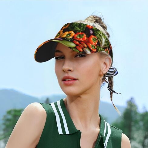 Variety Fresh Vegetables Fruits Print Foldable Sun Visor Hat Lightweight Adjustable Sun Visor Hat Outdoor Sports Cap for Adults Black in Kuwait