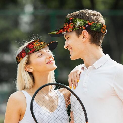 Variety Fresh Vegetables Fruits Print Foldable Sun Visor Hat Lightweight Adjustable Sun Visor Hat Outdoor Sports Cap for Adults Black in Kuwait