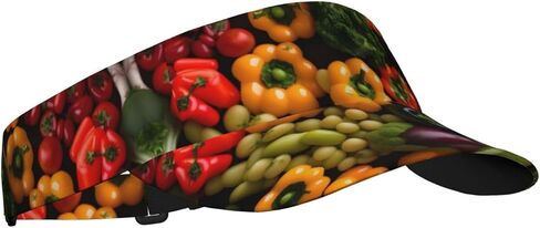 Variety Fresh Vegetables Fruits Print Foldable Sun Visor Hat Lightweight Adjustable Sun Visor Hat Outdoor Sports Cap for Adults Black in Kuwait