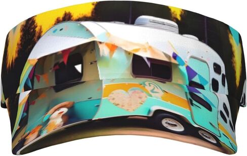 You Make Me Happy Camper Print قابلة للطي قبعة للوقاية من الشمس خفيفة الوزن قابلة للتعديل قبعة للوقاية من الشمس قبعة رياضية خارجية للبالغين باللون الأسود in Kuwait