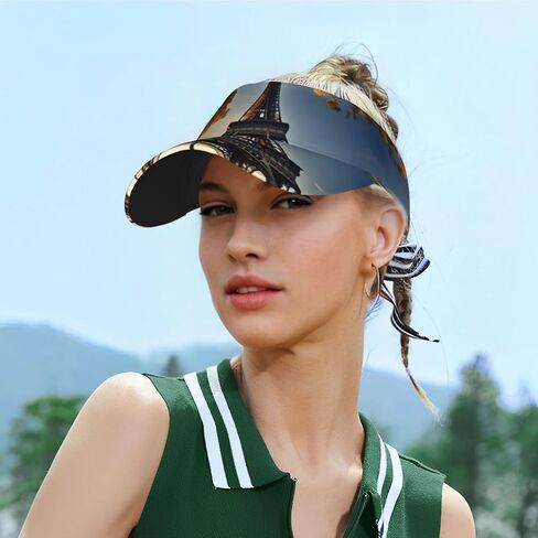 Beautiful Eiffel Tower Paris Print Foldable Sun Visor Hat Lightweight Adjustable Sun Visor Hat Outdoor Sports Cap for Adults Black in Kuwait