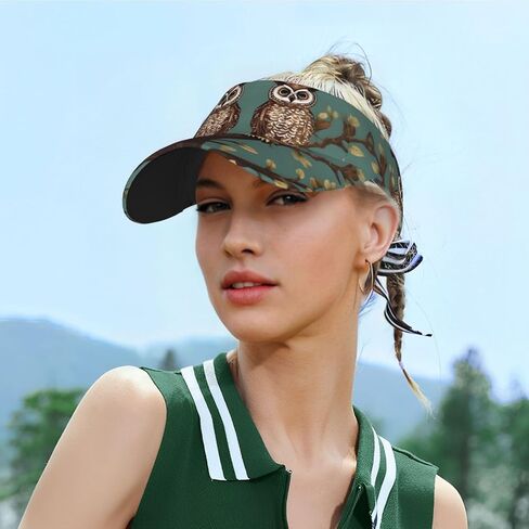 Owl Tree Branches Print Foldable Sun Visor Hat Lightweight Adjustable Sun Visor Hat Outdoor Sports Cap for Adults Black in Kuwait