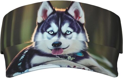 Husky Dog Print Foldable Sun Visor Hat Lightweight Adjustable Sun Visor Hat Outdoor Sports Cap for Adults Black in Kuwait