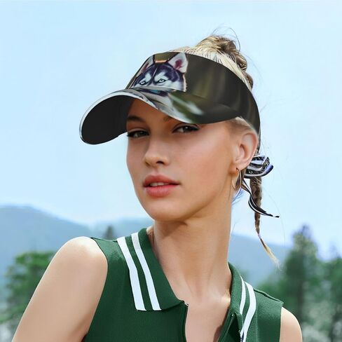 Husky Dog Print Foldable Sun Visor Hat Lightweight Adjustable Sun Visor Hat Outdoor Sports Cap for Adults Black in Kuwait