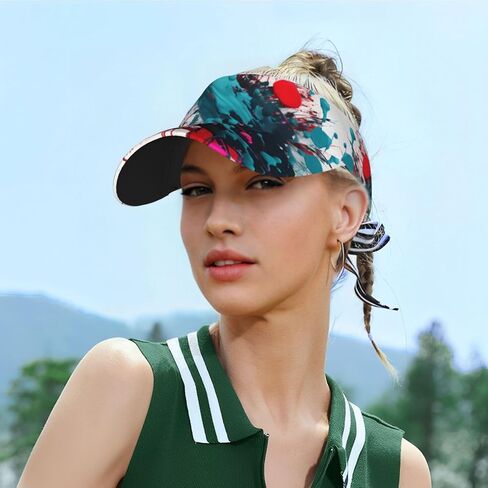 Abstract Paint Splashes Print Foldable Sun Visor Hat Lightweight Adjustable Sun Visor Hat Outdoor Sports Cap for Adults Black in Kuwait