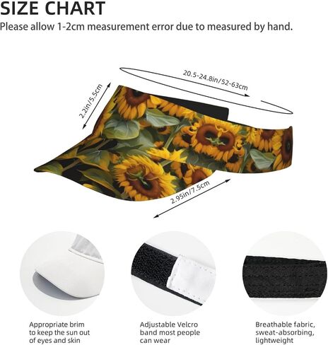 Sunflowers Print Foldable Sun Visor Hat Lightweight Adjustable Sun Visor Hat Outdoor Sports Cap for Adults Black in Kuwait