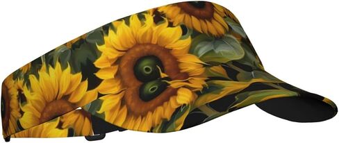 Sunflowers Print Foldable Sun Visor Hat Lightweight Adjustable Sun Visor Hat Outdoor Sports Cap for Adults Black in Kuwait