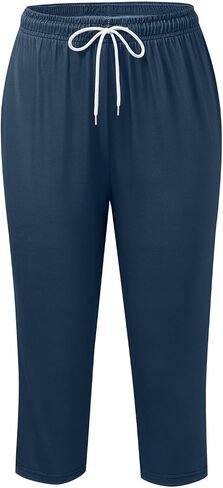 Womens Capri Yoga Pants Loose Workout Joggers Casual Side Slit Drawstring Sweatpants Lounge Pajama Capris Pants in Kuwait