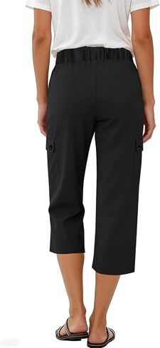 Cargo Capris for Women Summer Casual Loose Capri Pants with Pockets High Waisted Button Cropped Business Work Pants in Kuwait