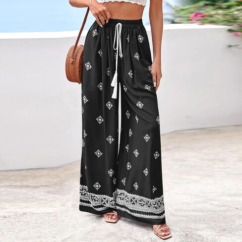 Sweatpants Women Cute 2026 Summer Wide Leg Baggy Boho Flowy Casual Beach Plazzo Drawstring Trousers Loose Fit Going Out Pants in Kuwait