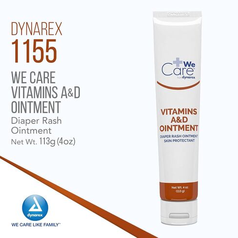 مرهم Dynarex بفيتامينات A وD، مرهم بفيتامين A وفيتامين D لحماية البشرة، لطفح الحفاضات وعدم الراحة، أبيض، علبة واحدة من 72 - 4 أونصة. أنابيب in Kuwait