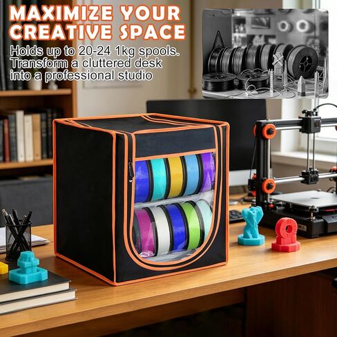 3D Printer Filament Storage Box, 2-Tier Metal Filament Rack & Spool Holder (Holds up to 20-24 Spools), Dustproof with Built-in Desiccant Pockets for PLA ABS PETG, Moisture Resistant in Kuwait
